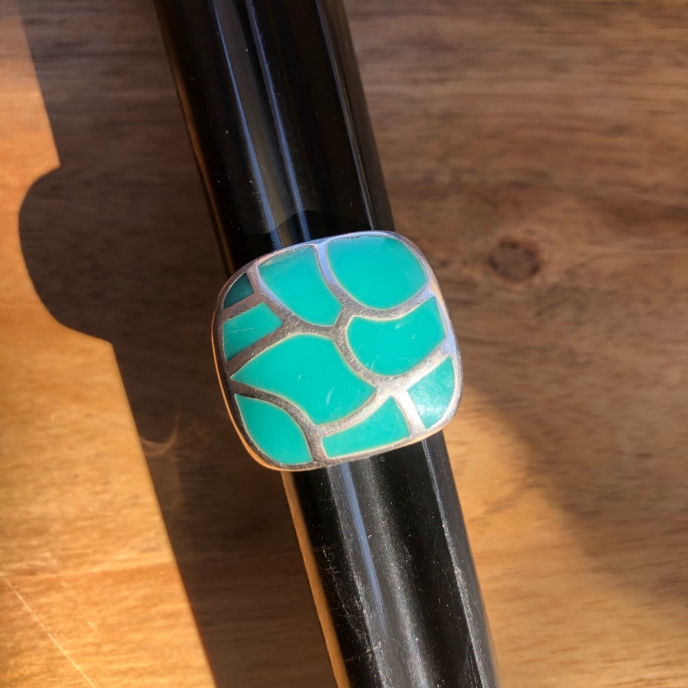 Steel Ring With Teal Accents Size 9.5